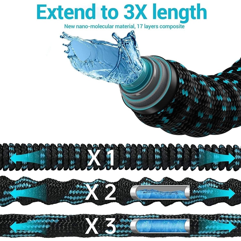 75 ft Expandable Garden Hose - Flexible Water Hoses with 10 Spray Nozzle - Car - Picture 7 of 10